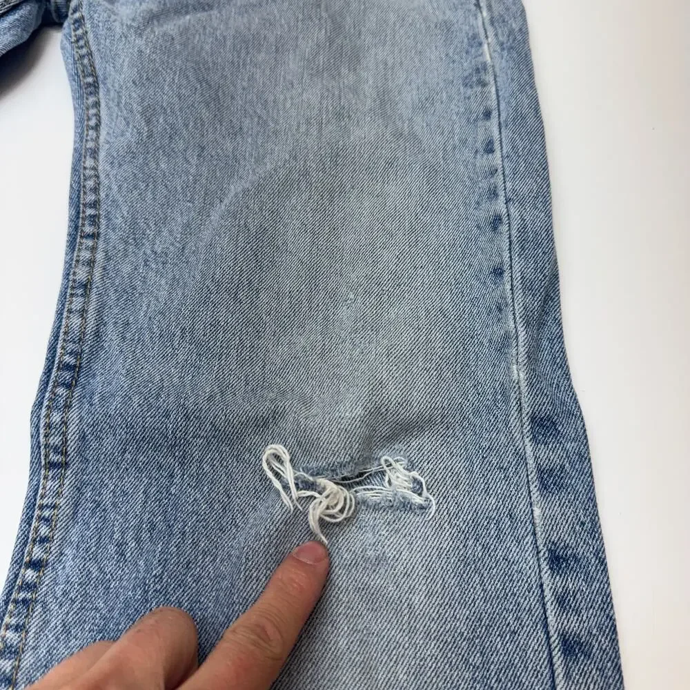 Levis Mens 505 Light Stone Wash Blue Jeans Distressed Western Grunge 32 x 32